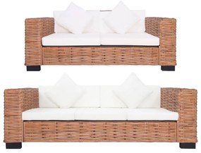 vidaXL Set canapea cu perne, 2 piese, ratan natural