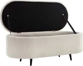 Bancheta alba cu spatiu de depozitare, Tesatura Boucle, VOQUE 110cm