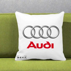 Perna Personalizata cu emblema Audi, 40x40 cm, Alba Mata, Husa Detasabila, Perna Inclusa, BEKZ®