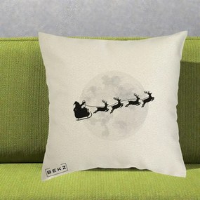Perna Decorativa Mos Craciun Sanie Luna, 40x40 cm, Ecru, Husa Detasabila, Perna Inclusa, BEKZ®