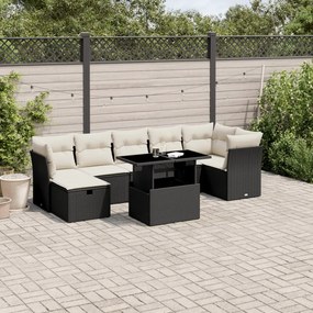 3274666 vidaXL Set mobilier de grădină cu perne, 8 piese, negru, poliratan