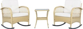 Set de mobilier din rattan pentru balcon (3 piese), 2 scaune balansoar confortabile cu spătar înalt, 80x76x86 cm, Bej