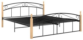 324929 vidaXL Cadru de pat, negru, 160x200 cm, metal și lemn masiv de stejar