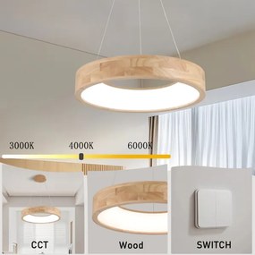 Brilagi -LED Lustră suspendată pe cablu FALCON WOOD LED/30W/230V 3000/4000/6000K 45 cm lemn