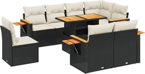 vidaXL Set mobilier de grădină cu perne, 9 piese, negru, poliratan