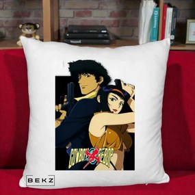 Perna Personalizata Cowboy Bebop Spike si Faye Poster, 40x40 cm, Alb Pufos, Husa Detasabila, Perna Inclusa, BEKZ®