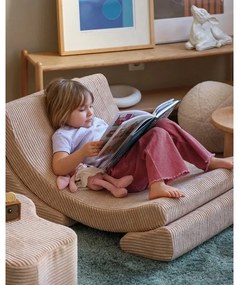 Fotoliu de copii maro deschis cu tapițerie din catifea reiată Moon – Wigiwama