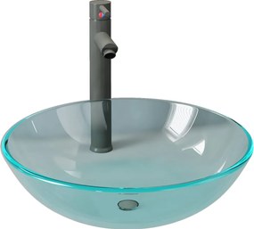 vidaXL Chiuvetă baie, robinet și scurgere tip push, transparent sticlă