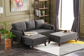 Coltar Modular pe Stanga cu Taburet, Cadru Lemn de Brad, Bella Mini, Gri Antracit