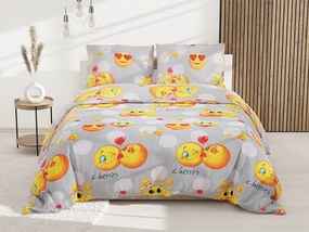 Lenjerie de pat din microfibra EMOJI gri + cearsaf jersey 90x200 cm alb