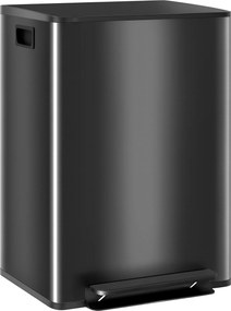 HOMCOM Coș de gunoi de bucătărie 2 compartimente 2 x 30L, oțel inoxidabil, capac cu închidere silențioasă, 47,7x37,5x66,8cm, negru | Aosom Romania