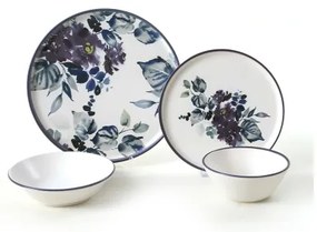 Set de veselă, 24 piese, din ceramică, alb/albastru