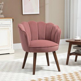 HOMCOM Fotoli captusit cu spatar tip scoica si picioare din lemn, 66x66x78.5cm, Roz | Aosom Romania