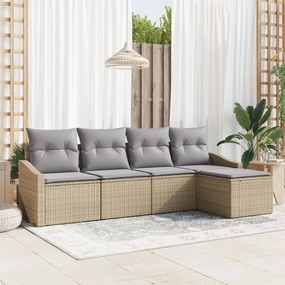 vidaXL Set de canapele pentru grădină 5 pcs Bej Rattan poli