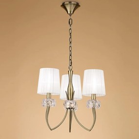 Candelabru clasic cu 3 brate LOEWE antique brass/ abajur alb