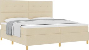 vidaXL Pat cu arcuri cu saltea cu headboard Crem 200 x 200 cm țesătură