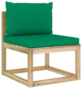 3065082 vidaXL Canapea de grădină de mijloc, cu perne, lemn pin tratat verde