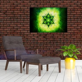 Tablou - Mandala de flori, fundal verde (90x60 cm)