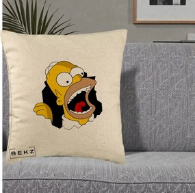 Perna Personalizata Homer Simpson Surpriza, 40x40 cm, Bej, Husa Detasabila, Perna Inclusa, BEKZ®