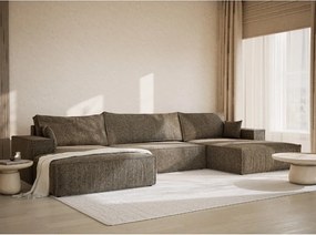 Colțar maro extensibil/cu spațiu de depozitare cu tapițerie din chenille (în formă de "U") Kyoto – Maison de Rêve