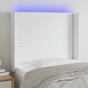 3123987 vidaXL Tăblie de pat cu LED, alb, 93x16x118/128 cm, piele ecologică