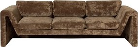 Canapea 3 locuri din catifea maro, cu brațe sculpturale în zigzag și perne ample, aspect retro, 81 x 240 x 104 cm, „Heritage”