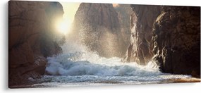Tablou - Stânci și valuri ale oceanului (120x50 cm)