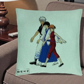 Perna Personalizata Gintama Trio Gintoki Shinpachi Kagura, 40x40 cm, Verde Menta, Husa Detasabila, Perna Inclusa, BEKZ®