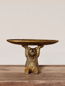 Tavă decorativă urs auriu, din aluminiu și cositor, H18 cm, Bear