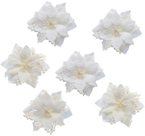 Decorațiuni de Crăciun Poinsettia cu clește alb,set de 6 bucăți