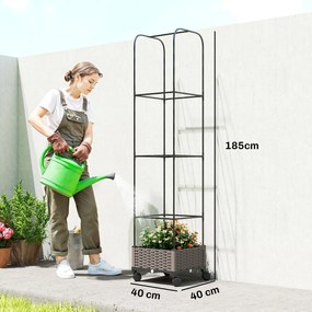 Outsunny Jardinieră Înălțată Autoirigantă din Metal cu Spalier de 185 cm, cu 4 Roți Blocabile pentru Plante Cățărătoare, Recipient cu Găuri de Drenaj pentru Legume și Flori, Negru | Aosom Romania