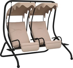 Outsunny Leagăn de Grădină cu 2 Locuri cu Scaune Separate și Acoperiș Solar, Oțel și Poliester, 170x136x170 cm, Bej | Aosom Romania