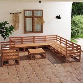 3075922 vidaXL Set mobilier de grădină, 10 piese, maro miere, lemn masiv pin