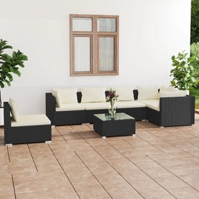 3102327 vidaXL Set mobilier de grădină cu perne, 7 piese, negru, poliratan