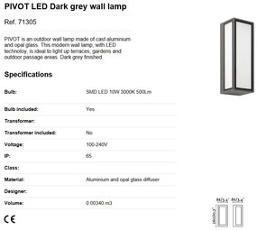 Aplica LED de exterior design modern IP65 PIVOT gri