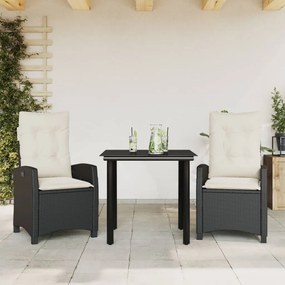 3212732 vidaXL Set mobilier de grădină cu perne, 3 piese, negru, poliratan