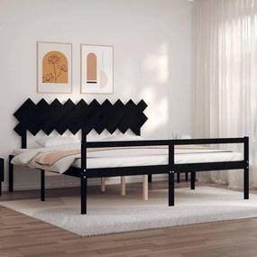 3195570 vidaXL Cadru de pat senior cu tăblie, 200x200 cm, negru, lemn masiv
