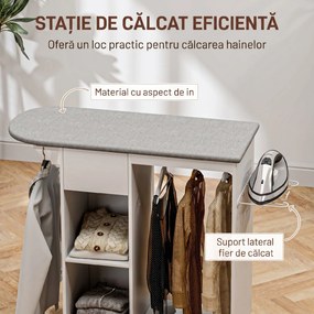 HOMCOM Masă de Călcat cu Suport pentru Fier de Călcat, Suport pentru Haine, Sertar și Raft, 125x43,5x112 cm, Alb | Aosom Romania