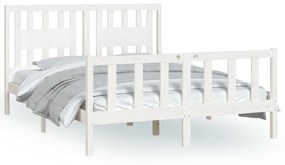 3188167 vidaXL Cadru de pat cu tăblie, alb, 140x200 cm, lemn masiv de pin