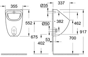 GROHE 39438000 - Pisuar BAU CERAMIC, ceramică, alb, 337 × 355 × 552 mm