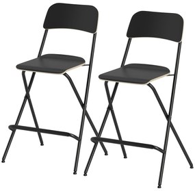 HOMCOM Set de 2 scaune de bar pliante cu cadru din oțel, pentru bucătărie, negru | Aosom Romania