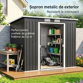 Outsunny Adăpost de Grădină Metalic în Alipire cu Kit de Fundație, Ușă Dublă, Ventilații și Acoperiș Înclinat, Gri | Aosom Romania