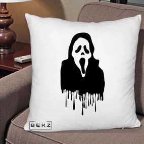 Perna Personalizata Halloween Ghostface Scream Picurand, 40x40 cm, Alb Pufos, Husa Detasabila, Perna Inclusa, BEKZ®