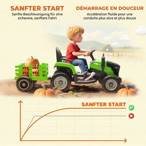 AIYAPLAY Tractor Electric 2 în 1 pentru Copii 3-8 Ani 12V cu Remorcă Detașabilă, Mașină Electrică pentru Copii cu Telecomandă, Centură de Siguranță, Muzică, Lumini LED și Claxon, Verde | Aosom Romania