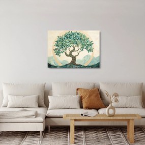 Tablou pe sticlă – Mozaic elegant cu arbore (70x50 cm)