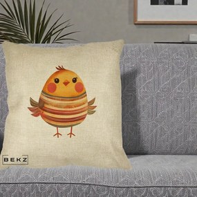 Perna Decorativa Pui Kawaii Portocaliu Dungi Calde, 40x40 cm, Crem, Husa Detasabila, Perna Inclusa, BEKZ®