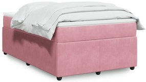 vidaXL Pat box spring cu saltea, roz, 120x200 cm, catifea