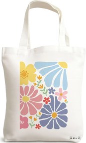 Sacosa de Panza pentru Cumparaturi, Geanta Tote Boho Style 13, 38x34.5 cm, Alba, BEKZ®