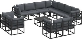 vidaXL Set de canapele pentru grădină cu pernă 12 pcs Negru Aluminiu