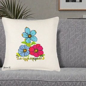 Perna Decorativa Trei Flori Grafice Pop Art, 40x40 cm, Crem Reliefat, Husa Detasabila, Perna Inclusa, BEKZ®